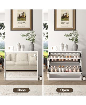 32.68&amp;quot;2 Tier Shoe Storage Cabinet with Draders for Entryway,Bedroom,Flip Door Design Shoe Cabinet,White