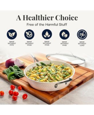 Hammered Cream 14 in. Ceramic Nonstick Frying Pan