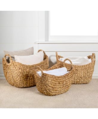 Nellie Farmhouse Classic Hand-Woven Hyacinth Storage Boat Baskets with Handles (Set of 3)