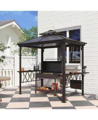8.3ft Outdoor Double-tier Grill Canopy BBQ Gazebo with 2 Shelves