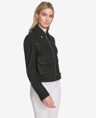 Women's Lunetta Sueded Leather Trucker Jacket