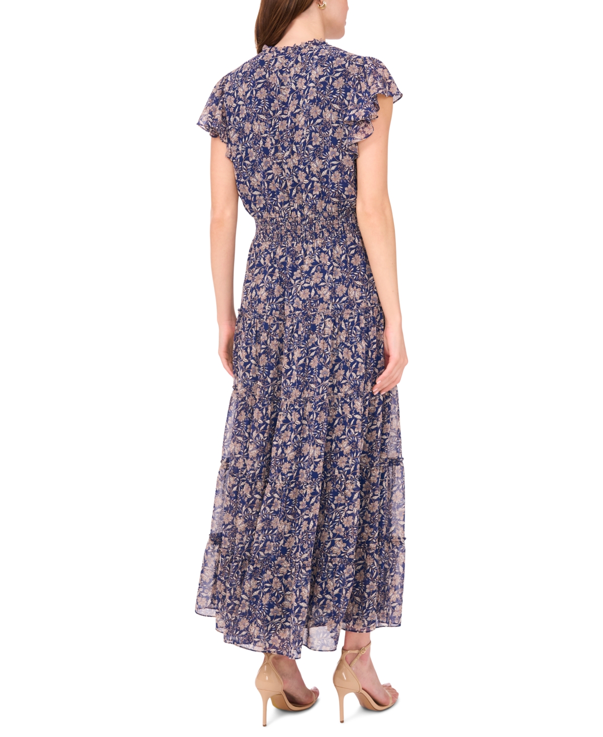 Msk Women's Short Sleeve Smocked Waist Tiered Maxi Dress