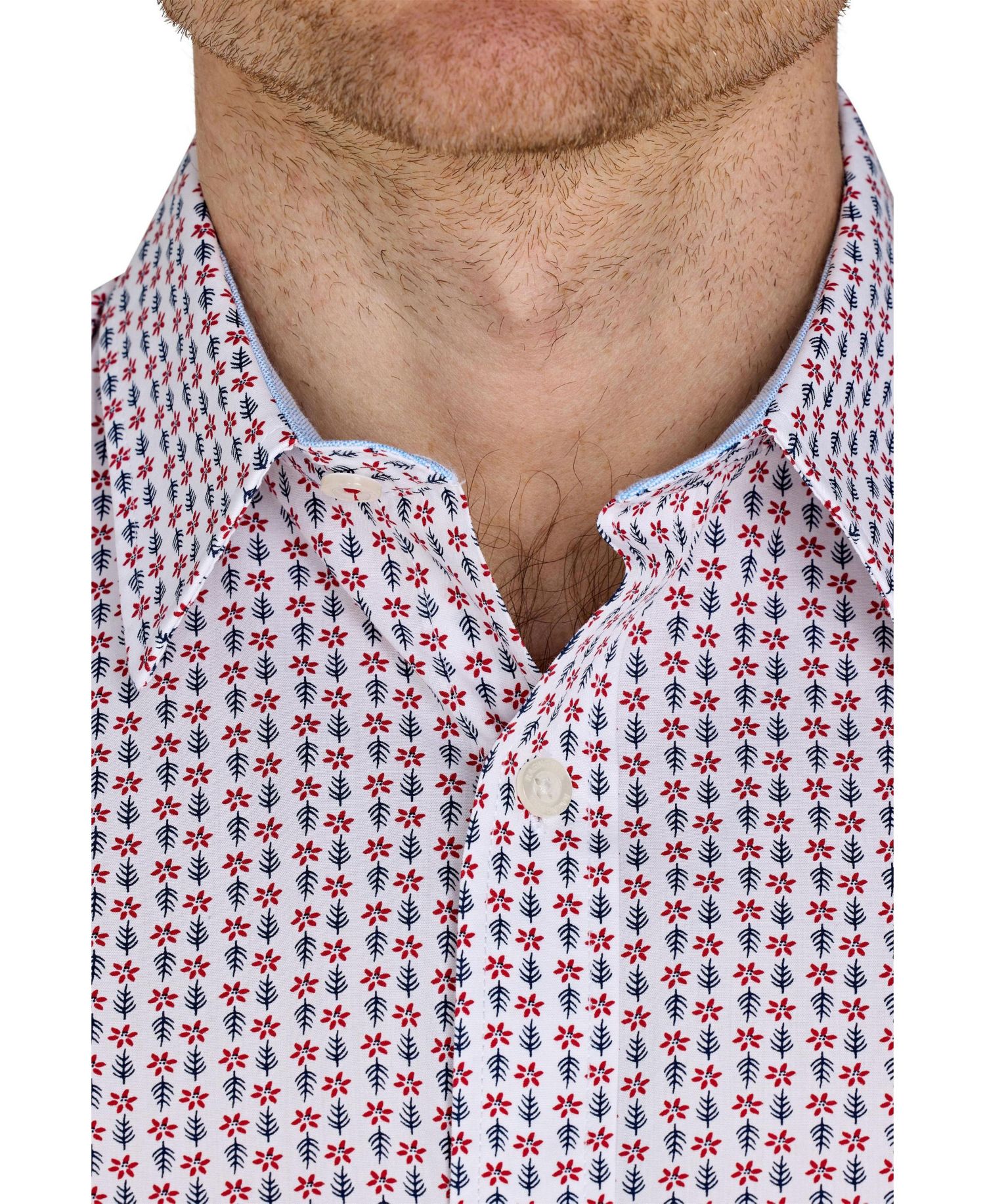 Men's Short Sleeve Flower Cotton Poplin Shirt