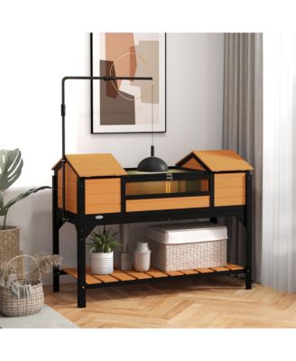 Wooden Tortoise Habitat W/ Adjustable Lamp Holder 2 Houses,
