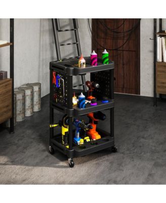 3-Tier Rolling Tool Cart with Wheels, Plastic Utility Cart,