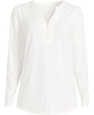 Women's Plus Size Long Sleeve Lightweight Jersey Notch Neck Tunic Top