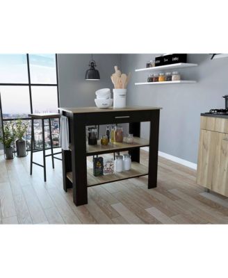 Wooden Kitchen Island Table with Drawer and 2 Storage Shelves for Meal Prep