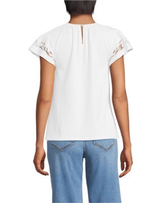 Women's Lightweight Jersey Crew Neck Ruffle Sleeve Flowy Top