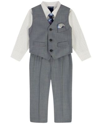 Baby Boys' Blue Deco Sharkskin Shirt, Tie, Pant and Vest, 4-Piece Set