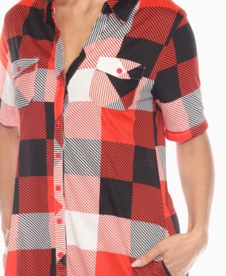 Women's Short Sleeve Plaid Button-Down Shirt Dress