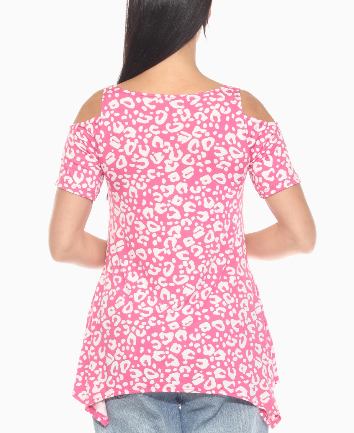White Mark Plus Size Leopard Cold Shoulder Tunic Top In Pink