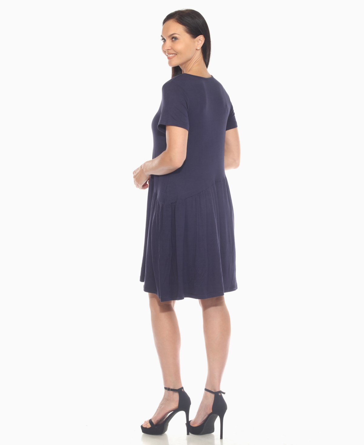 White Mark Women's Asymmetrical Waist And Short Sleeve Swing Dress In Blue