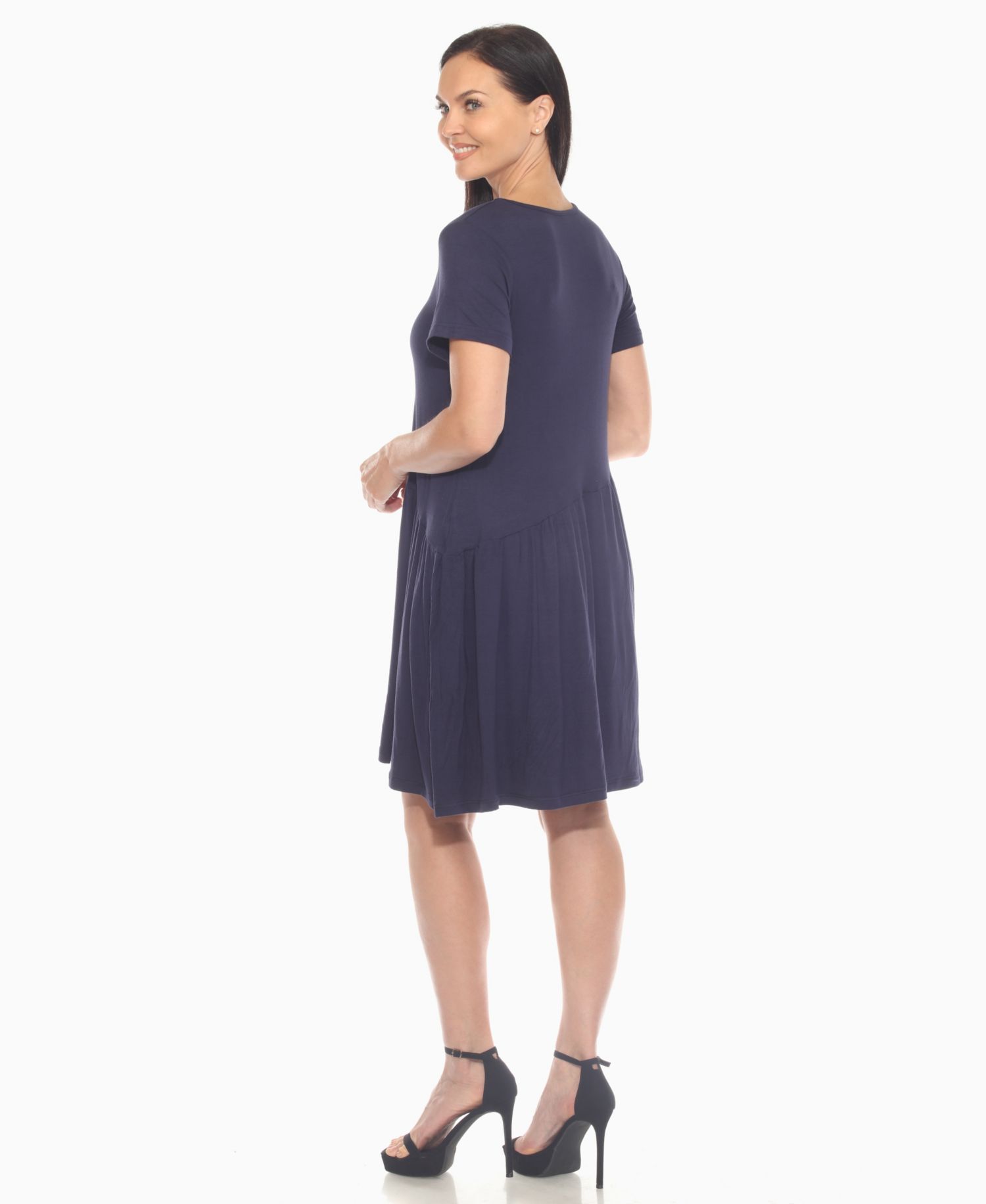 Women's Asymmetrical Waist and Short Sleeve Swing Dress