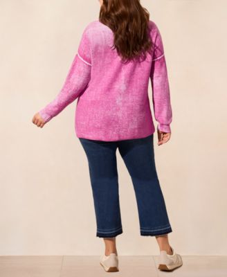 Plus Size Special Wash Long Sleeve V-Neck Sweater