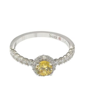 Suzy Levian Sterling Silver Sapphire & Created White Sapphire Petite Halo Bridal Ring