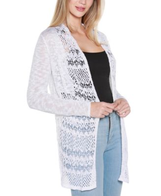 Women's Open-Front Pointelle-Trim Cardigan Sweater