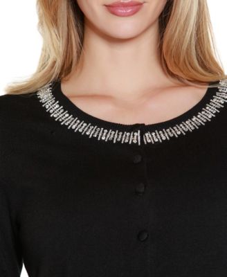 Women's Embellished Neckline Cardigan Sweater