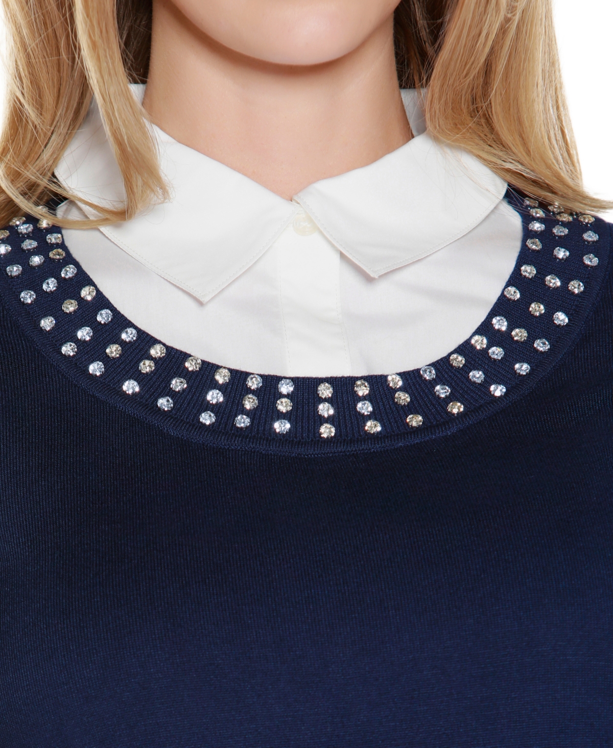 Belldini Women's Rhinestone-Neckline Two-Fer Sweater