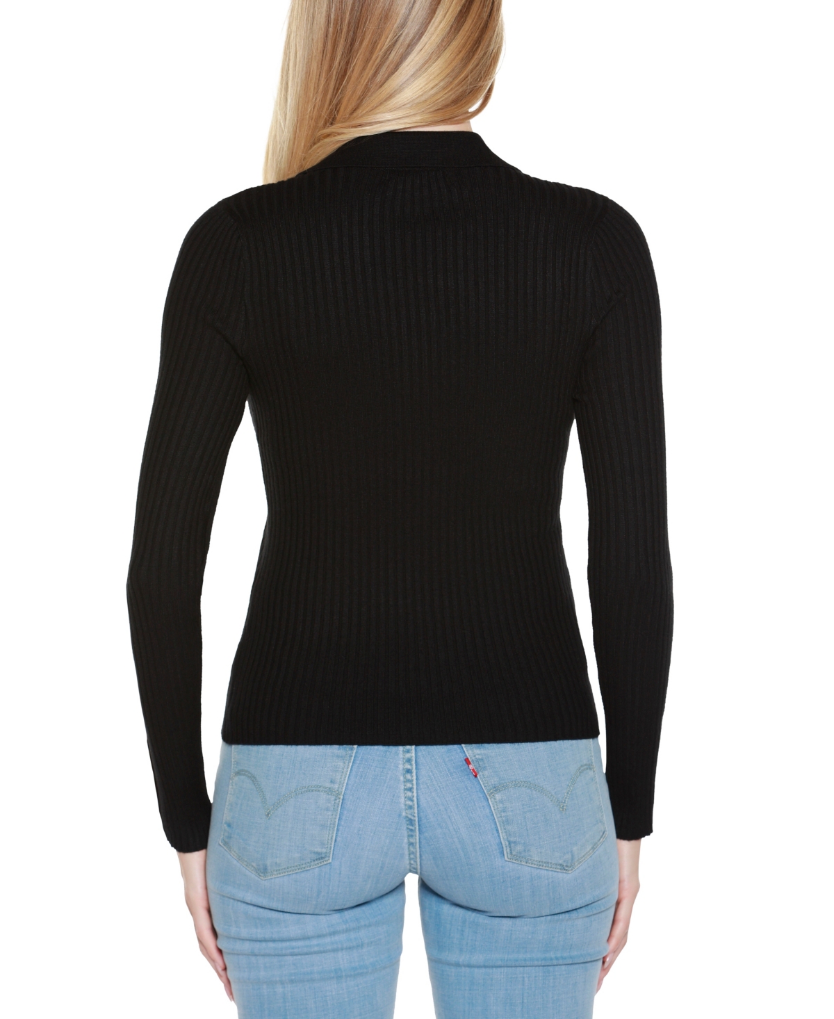 Belldini Women's Long Sleeve Johnny Collar Sweater In Multi