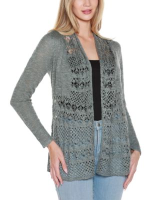 Women's Open-Front Pointelle-Trim Cardigan Sweater