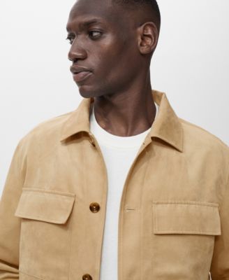 Men's Suede Leather-Effect Overshirt