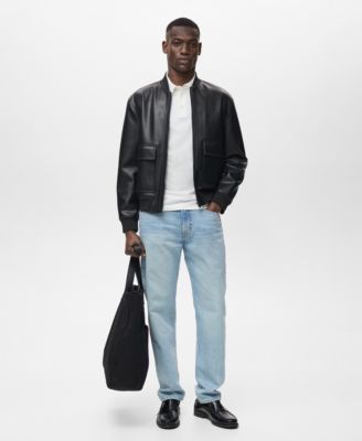 Men's Leather-Effect Bomber Jacket