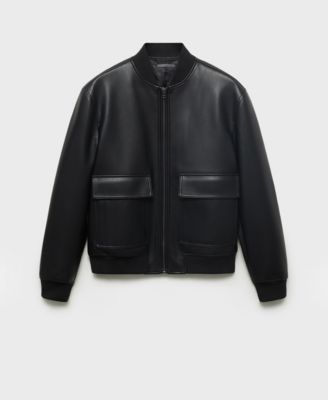 Men's Leather-Effect Bomber Jacket
