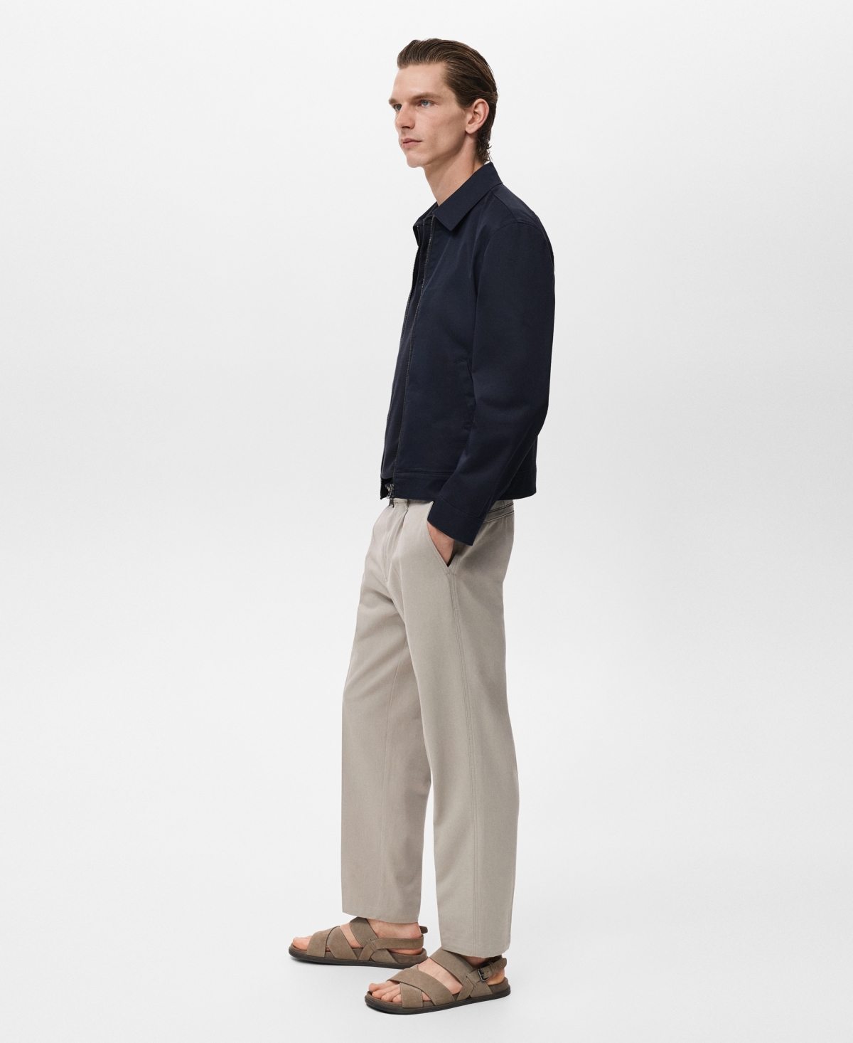 Mango Cotton Blend Zip-up Jacket In Blue