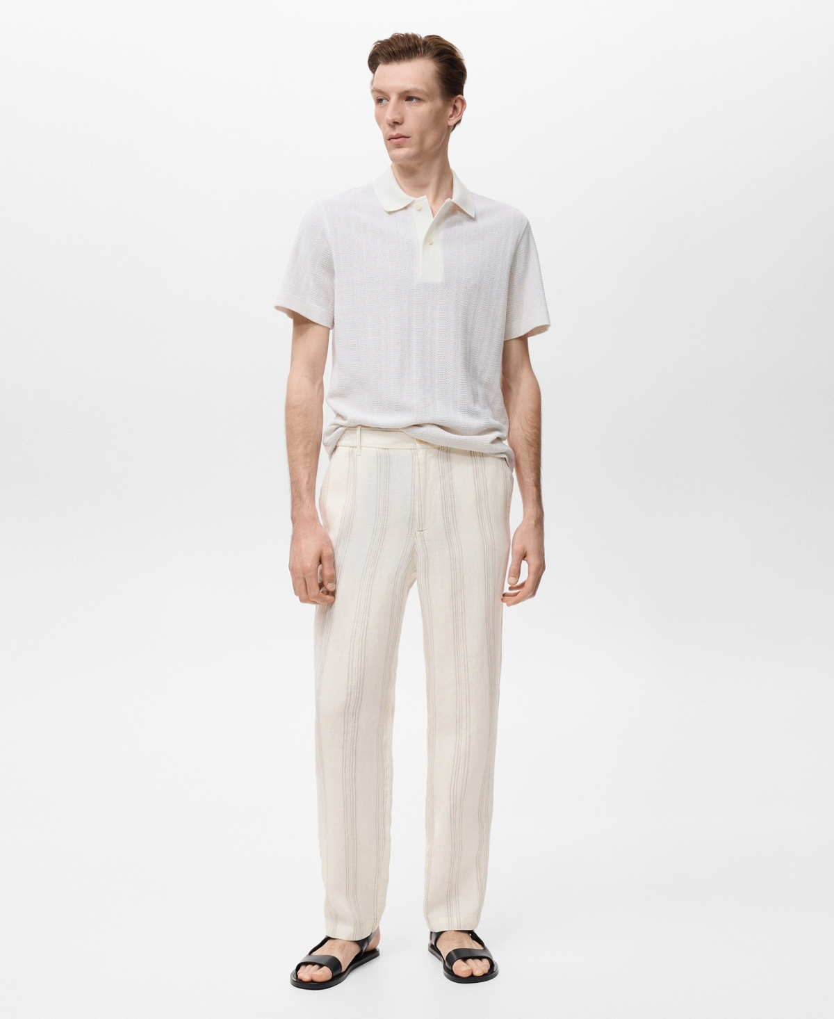 Mango Elastic Waist Linen Pants In White