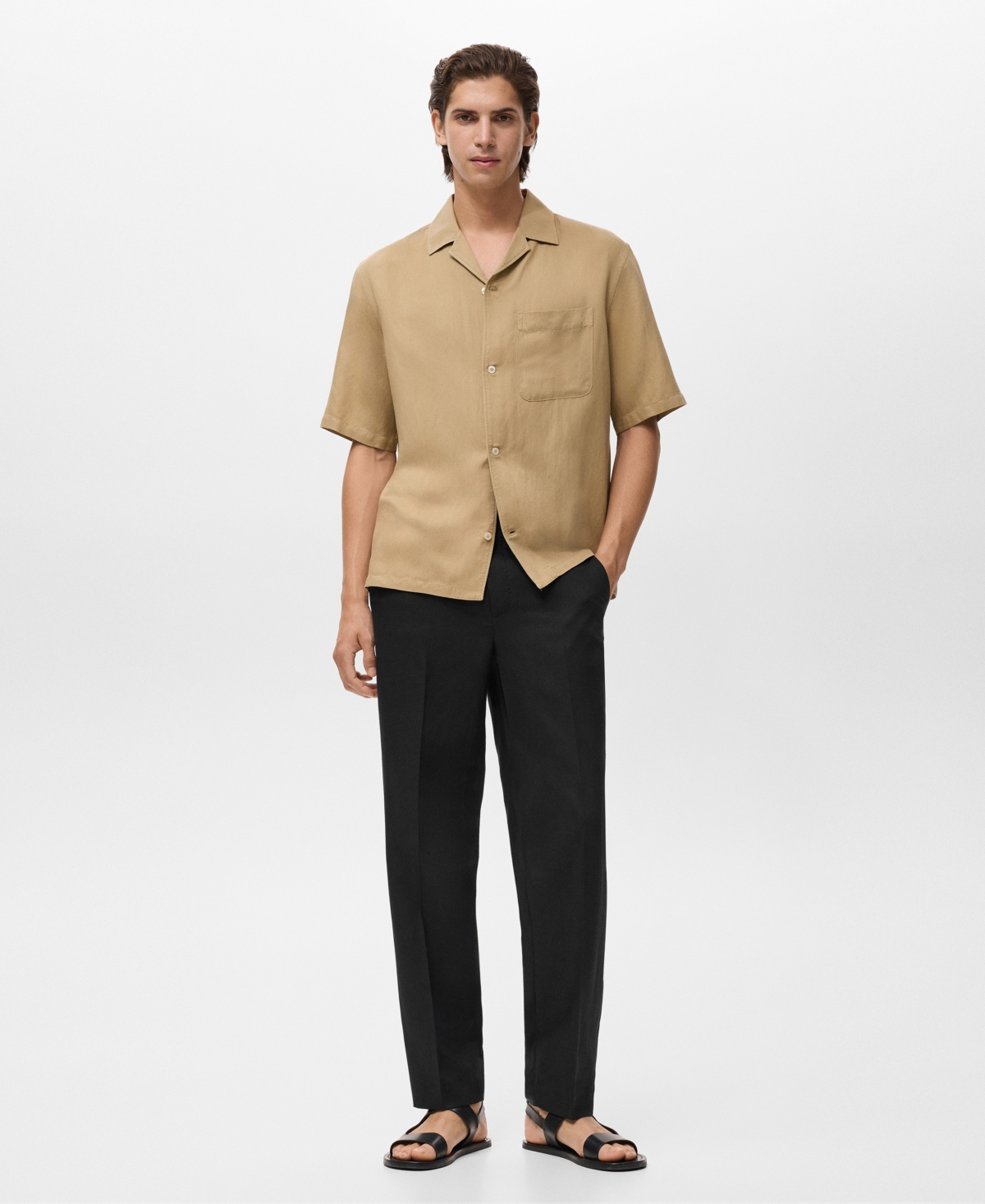 Mango Men's Linen And Lyocell Blend Straight-leg Pants In Black