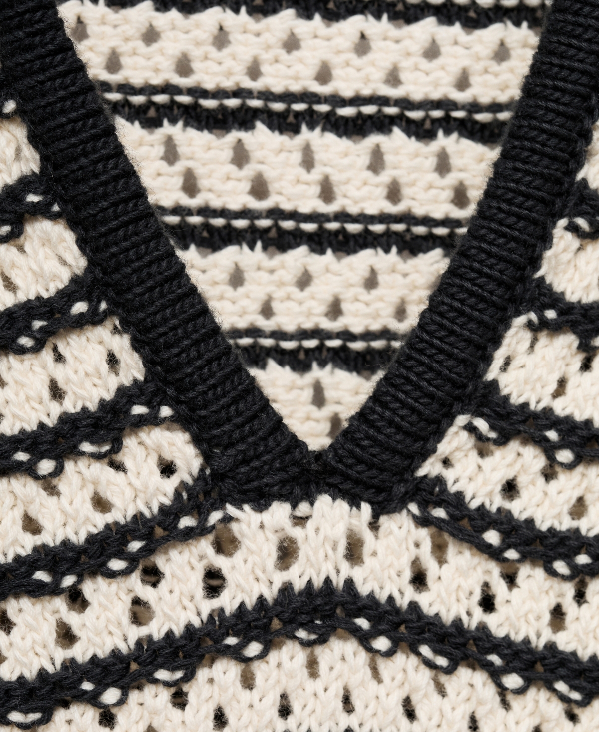 Mango Stripe Open Stitch Cotton Polo In Neutral