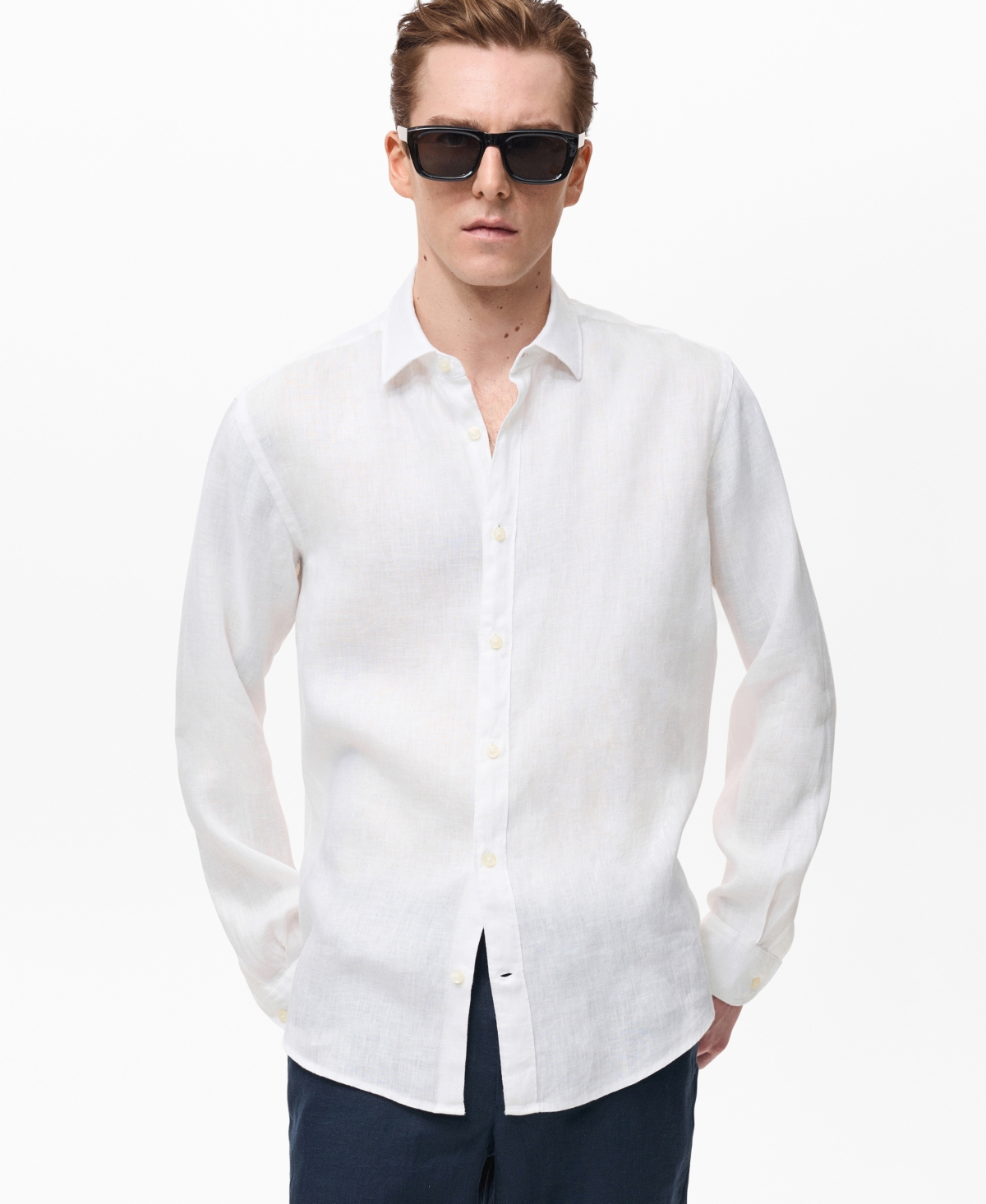 Mango Classic Fit Linen Button-up Shirt In White