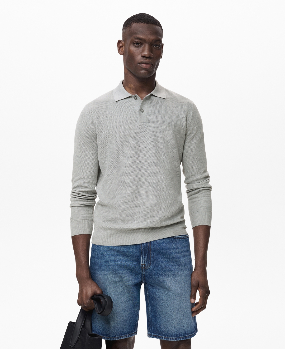 Mango Men's Micro-structured Cotton Polo Shirt In Gray