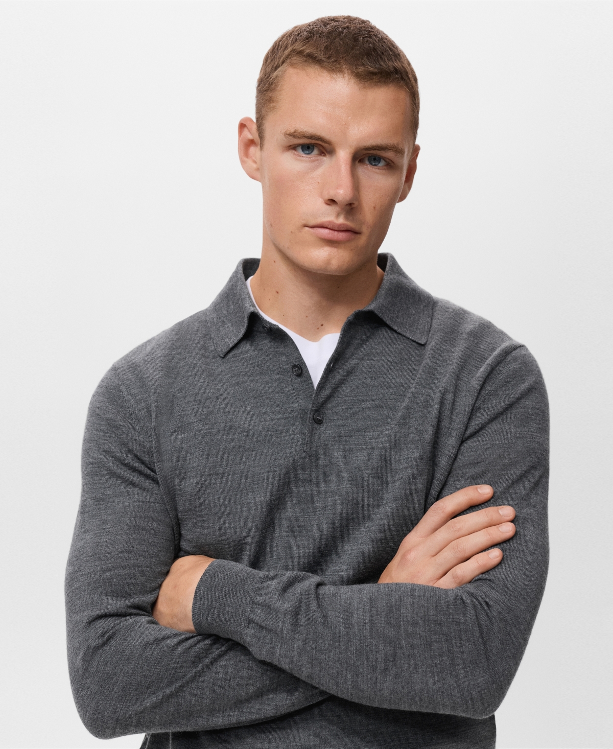 Mango Wool Sweater Polo In Gray