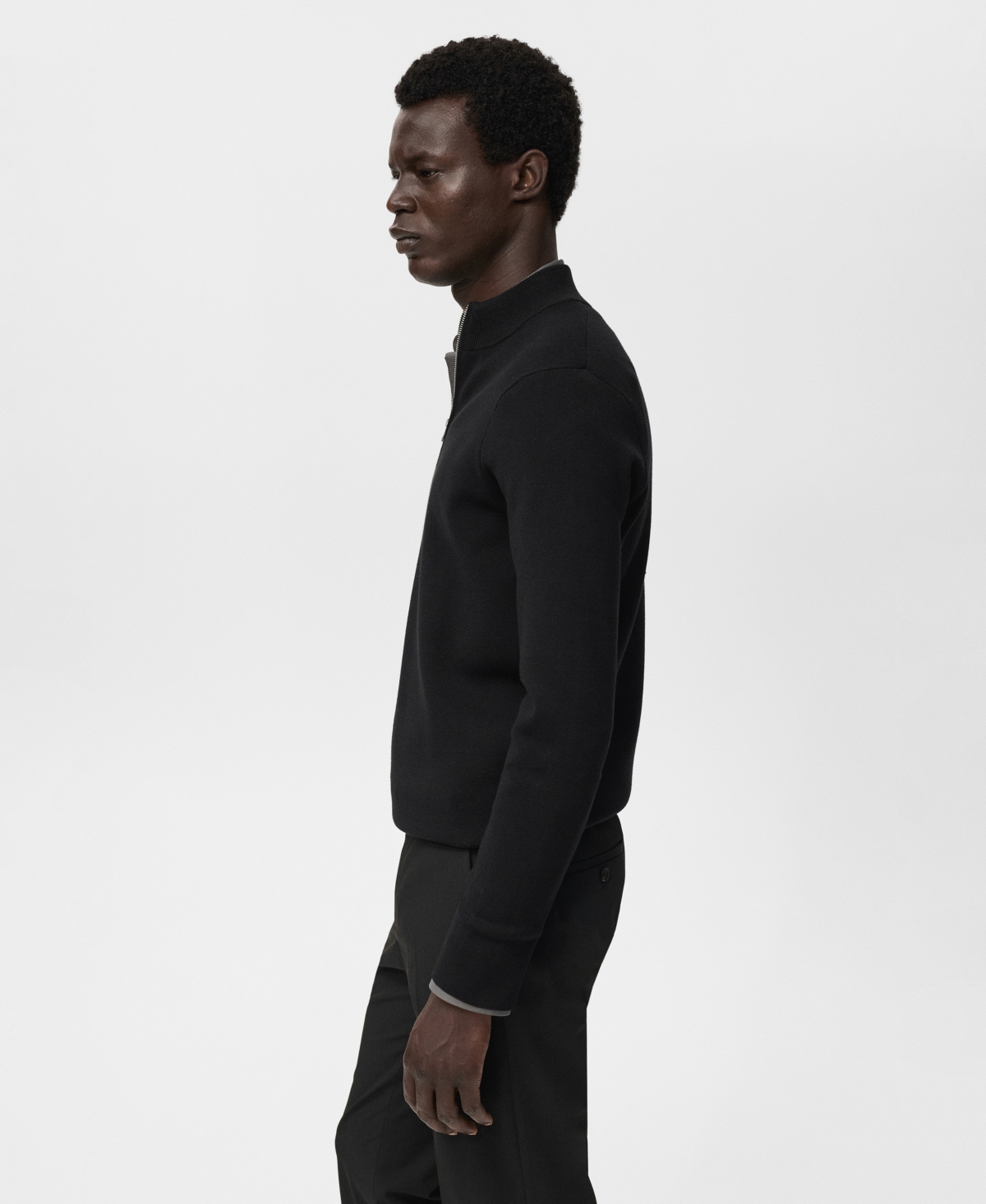 Mango Quarter Zip Sweater In Black