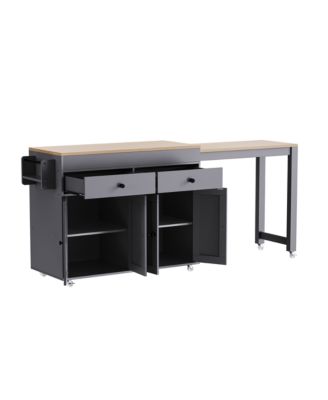 74.5" Kitchen Island with Pull-Out Dining Table, Rolling Storage Cart with 2 Drawers, Cabinets & Spice Rack-Maison Boucle
