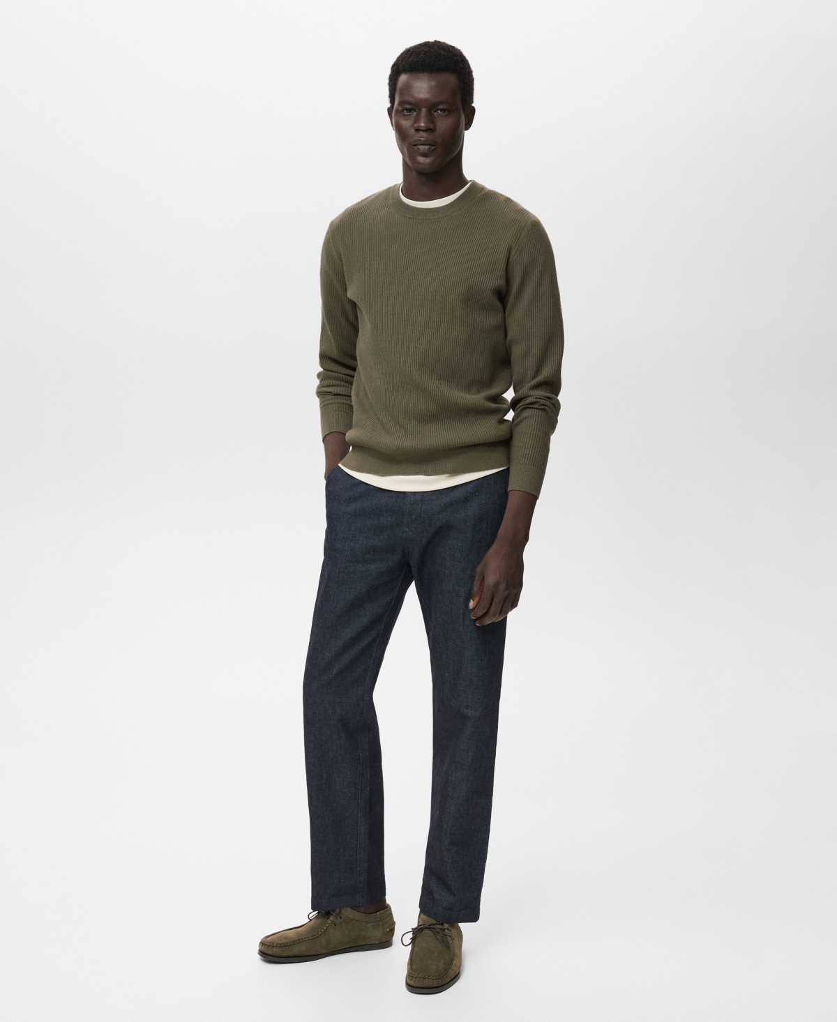 Mango Rib Crewneck Sweater In Green