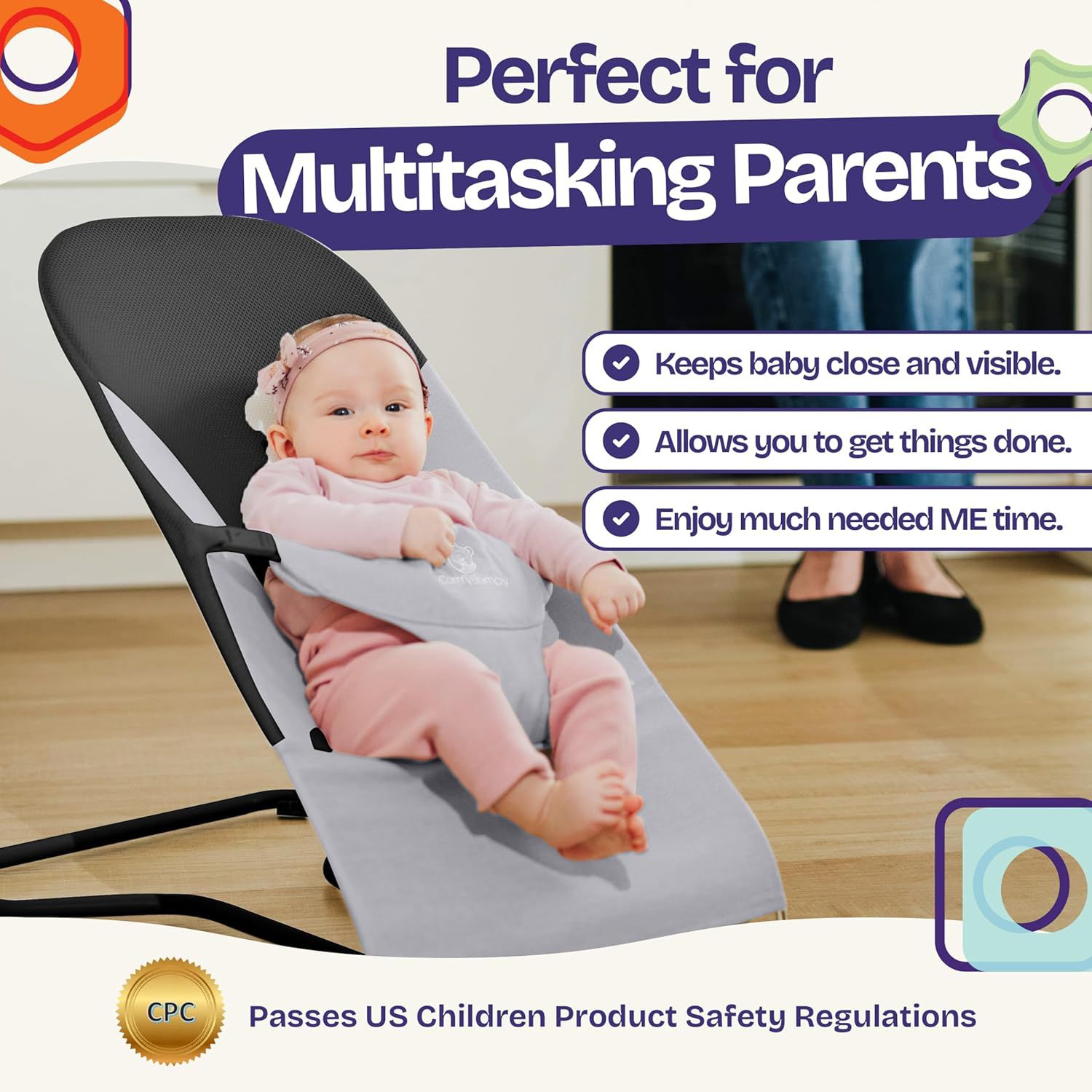 Kids Portable 2 in 1 Bouncer – Versatile Bouncer Chair Bouncer with Ergonomic Support to Use, Oatmeal