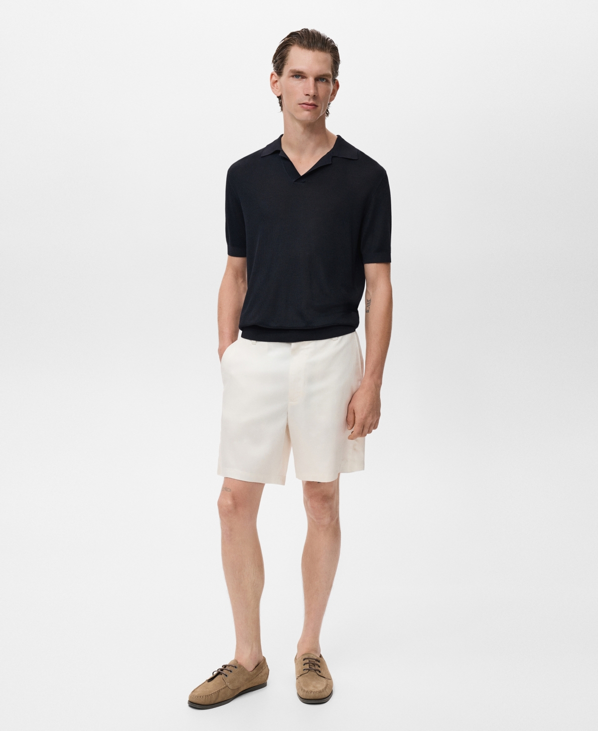 Mango Structured Fine Knit Polo In Black