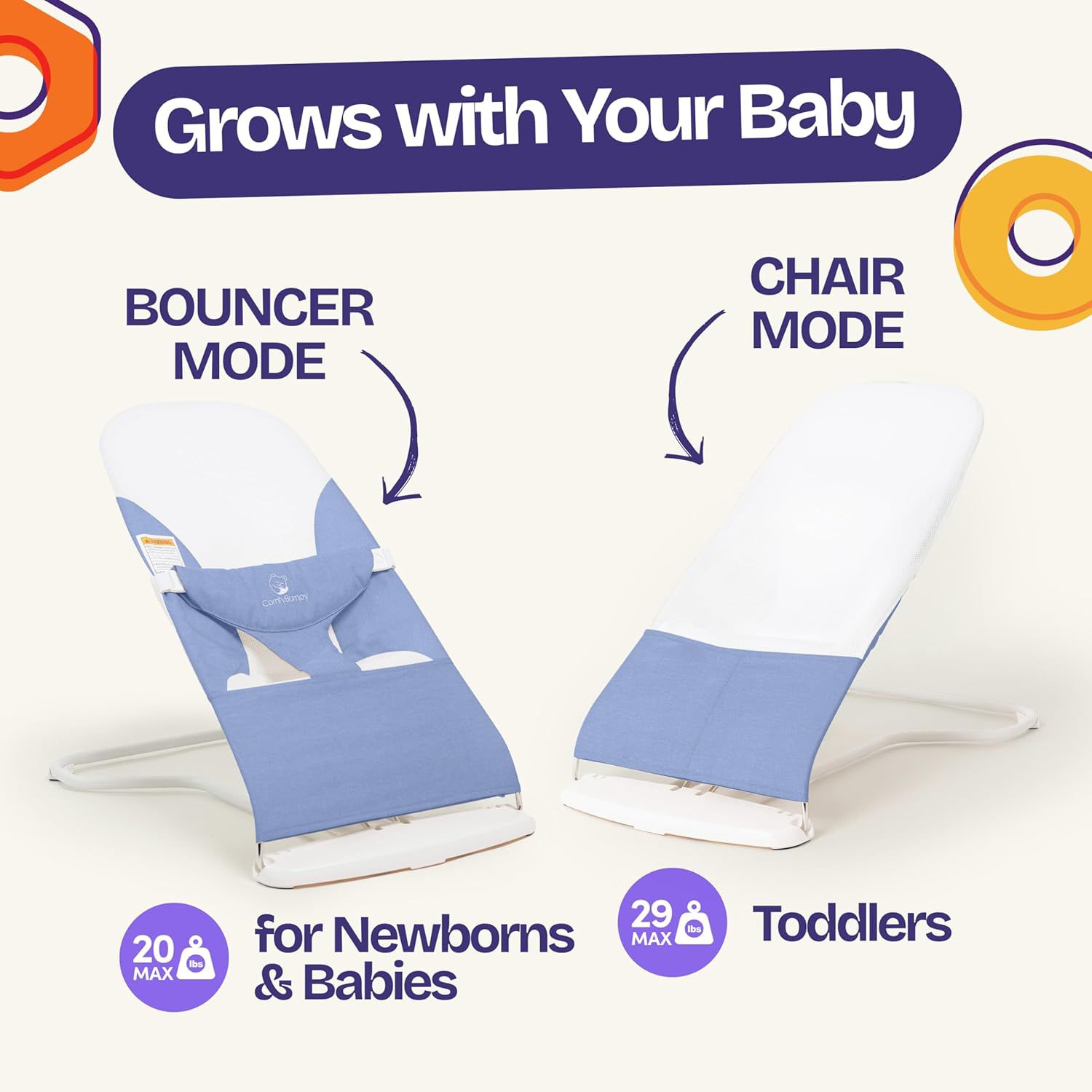Kids Portable 2 in 1 Bouncer – Versatile Bouncer Chair Bouncer with Ergonomic Support to Use, Oatmeal