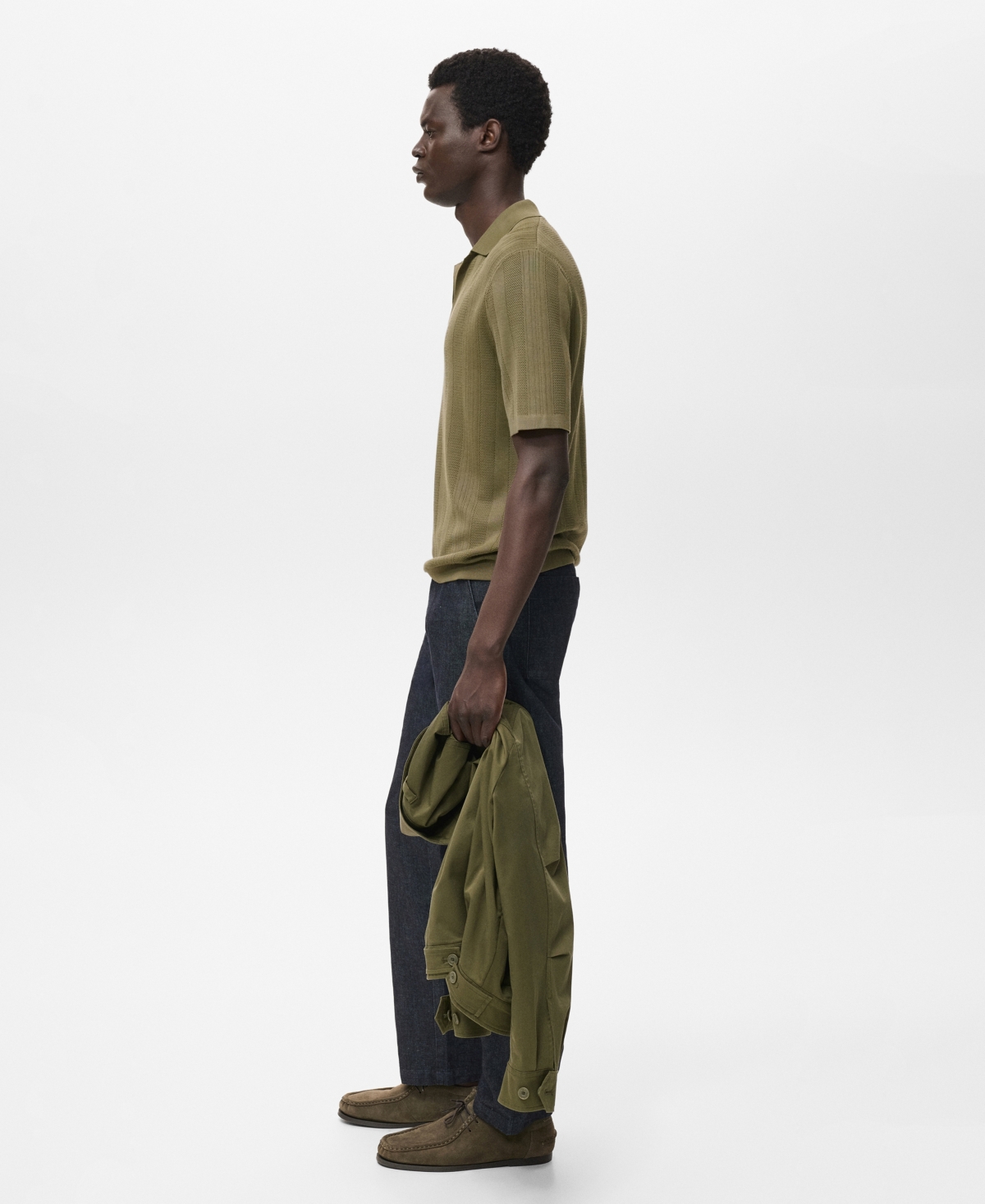 Mango Rib Johnny Collar Polo In Green