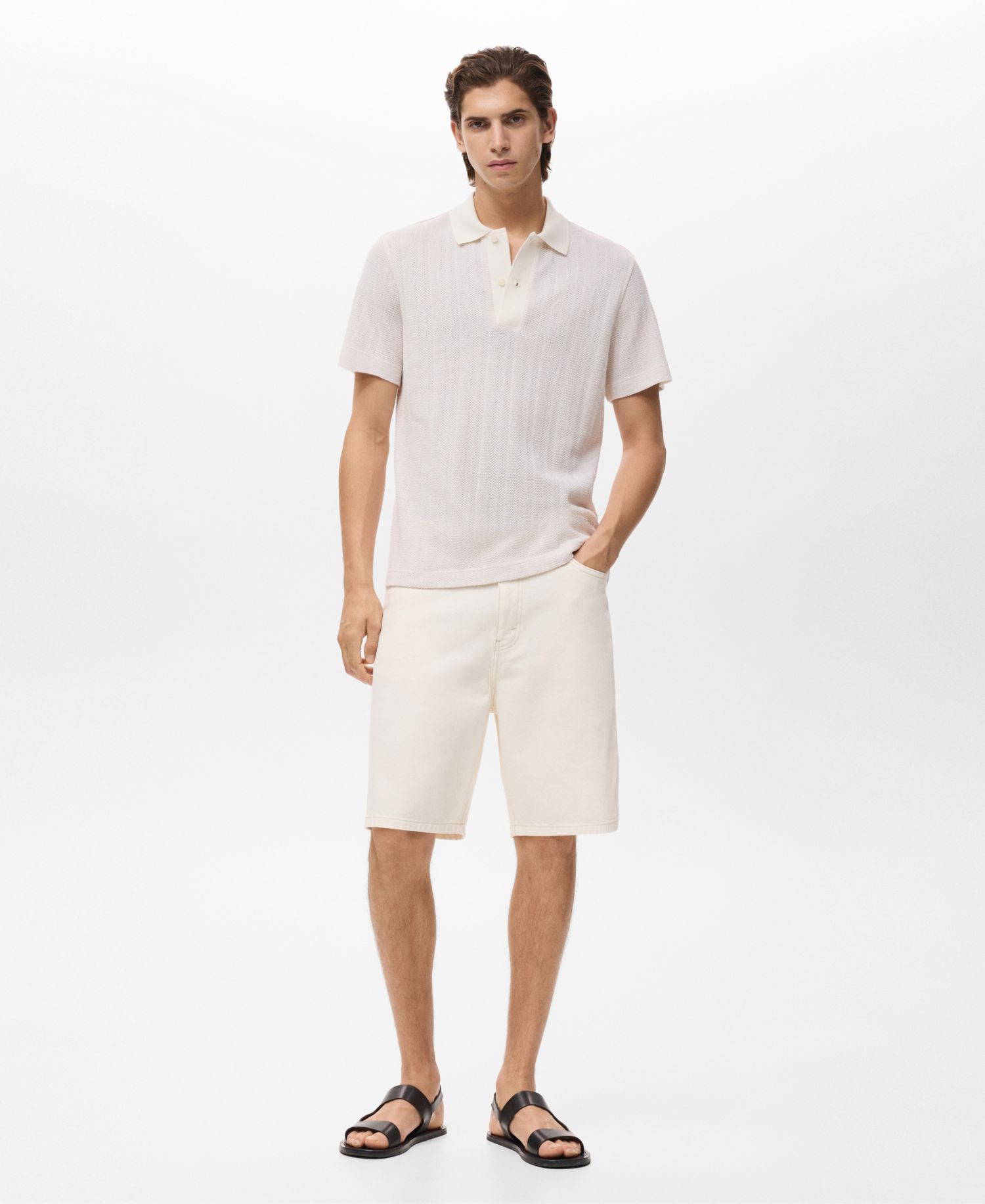 Men's Openwork Knitted Cotton Polo Shirt
