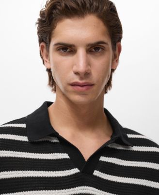 Men's Striped Braided-Knit Polo Shirt