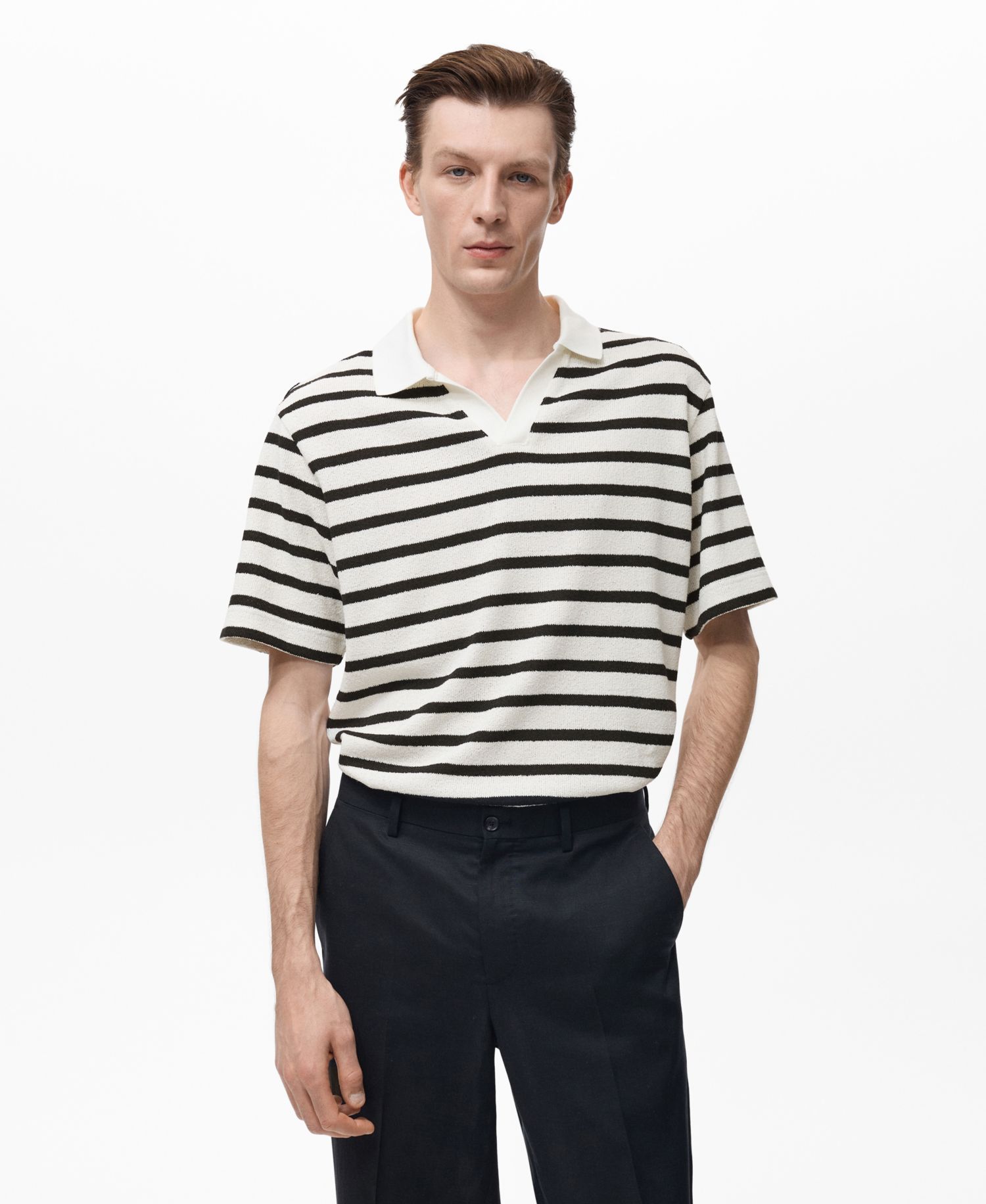 Men's Striped Textured Knitted Polo Shirt