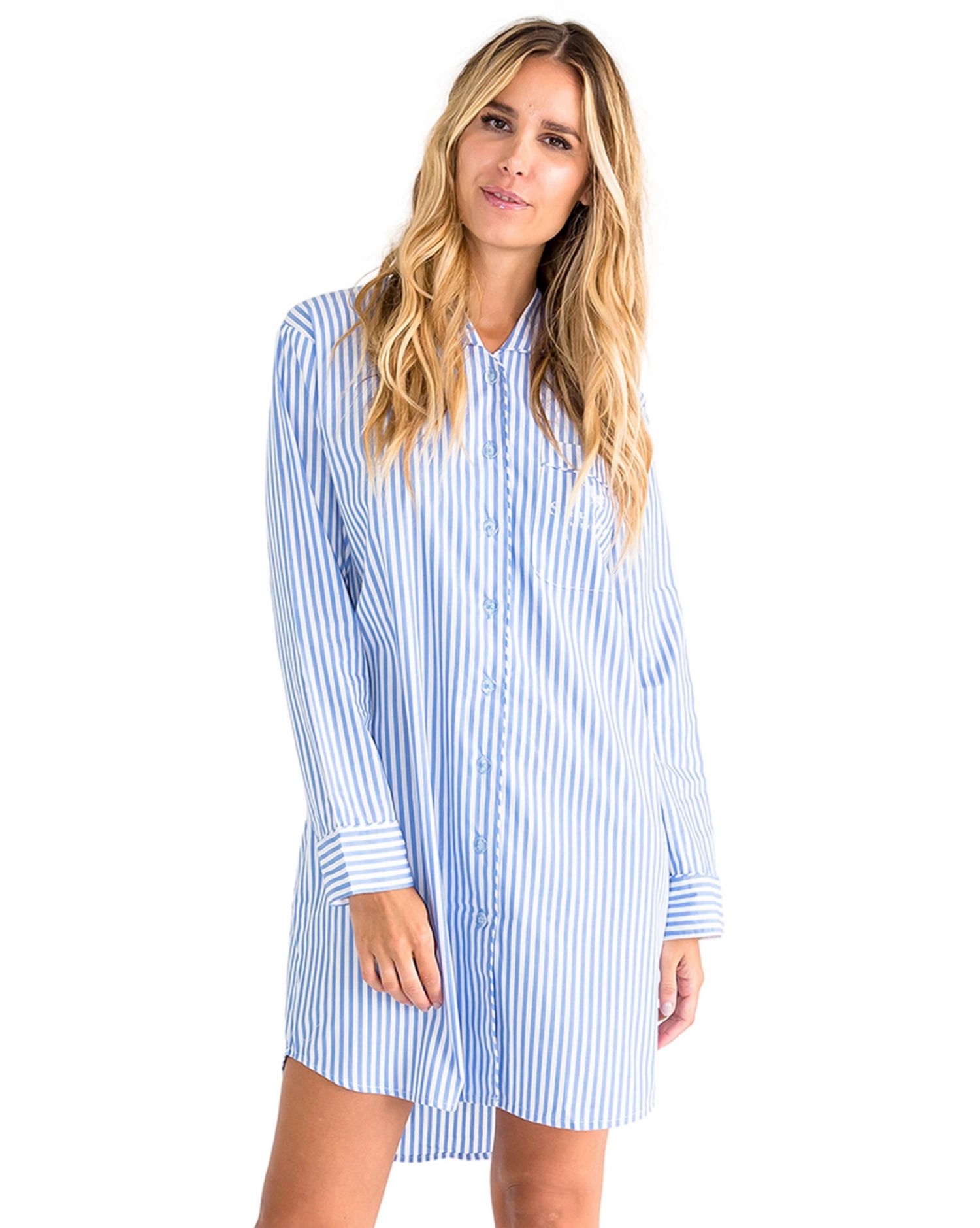 Women's Organic Cotton Poplin Button Down Pajama Night Shirt