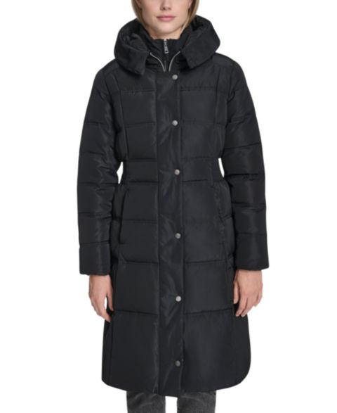 Женская куртка Cole Haan Trim Hood Zip-Front Down Filled Puffer, цвет: Чёрный