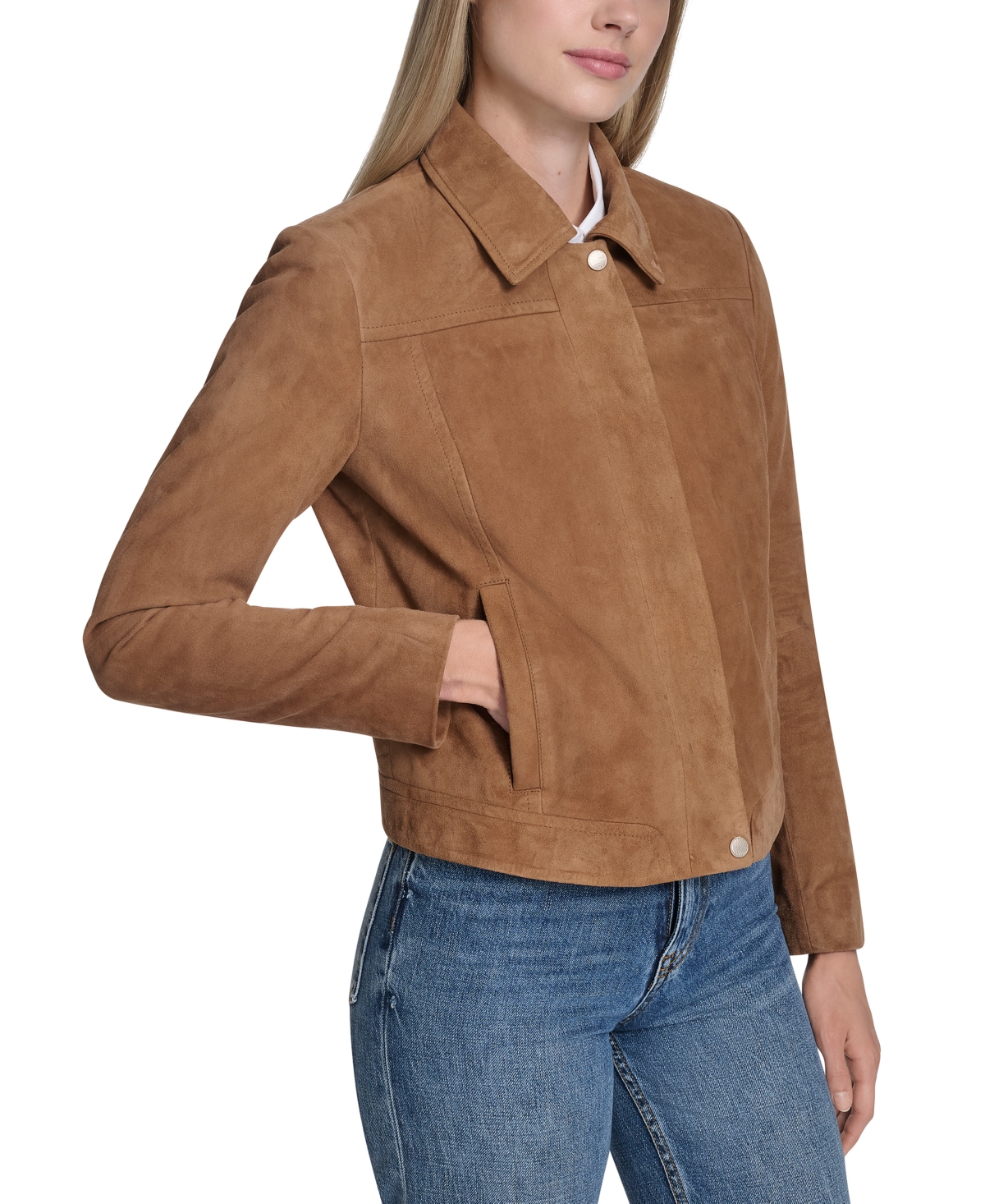 Cole Haan Women's Zip Front Suede Jacket In Brown