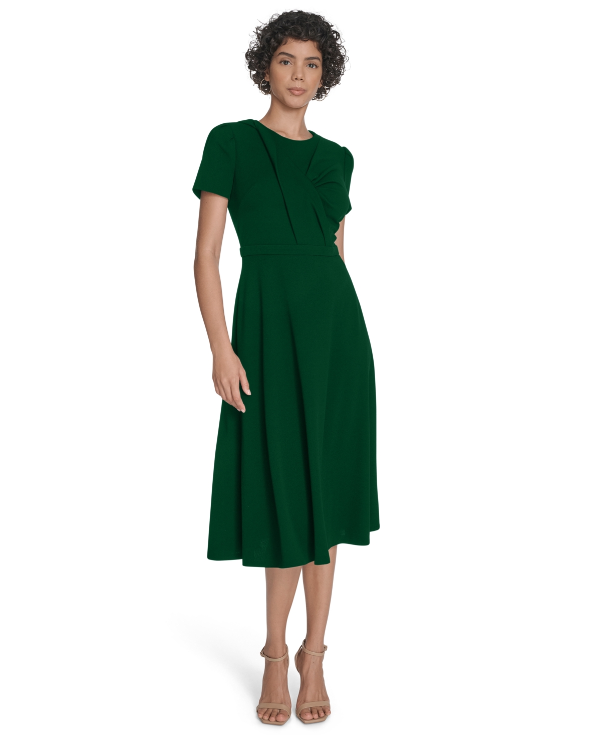 Calvin Klein Women's Short Sleeve Ruched Midi Dress In Green