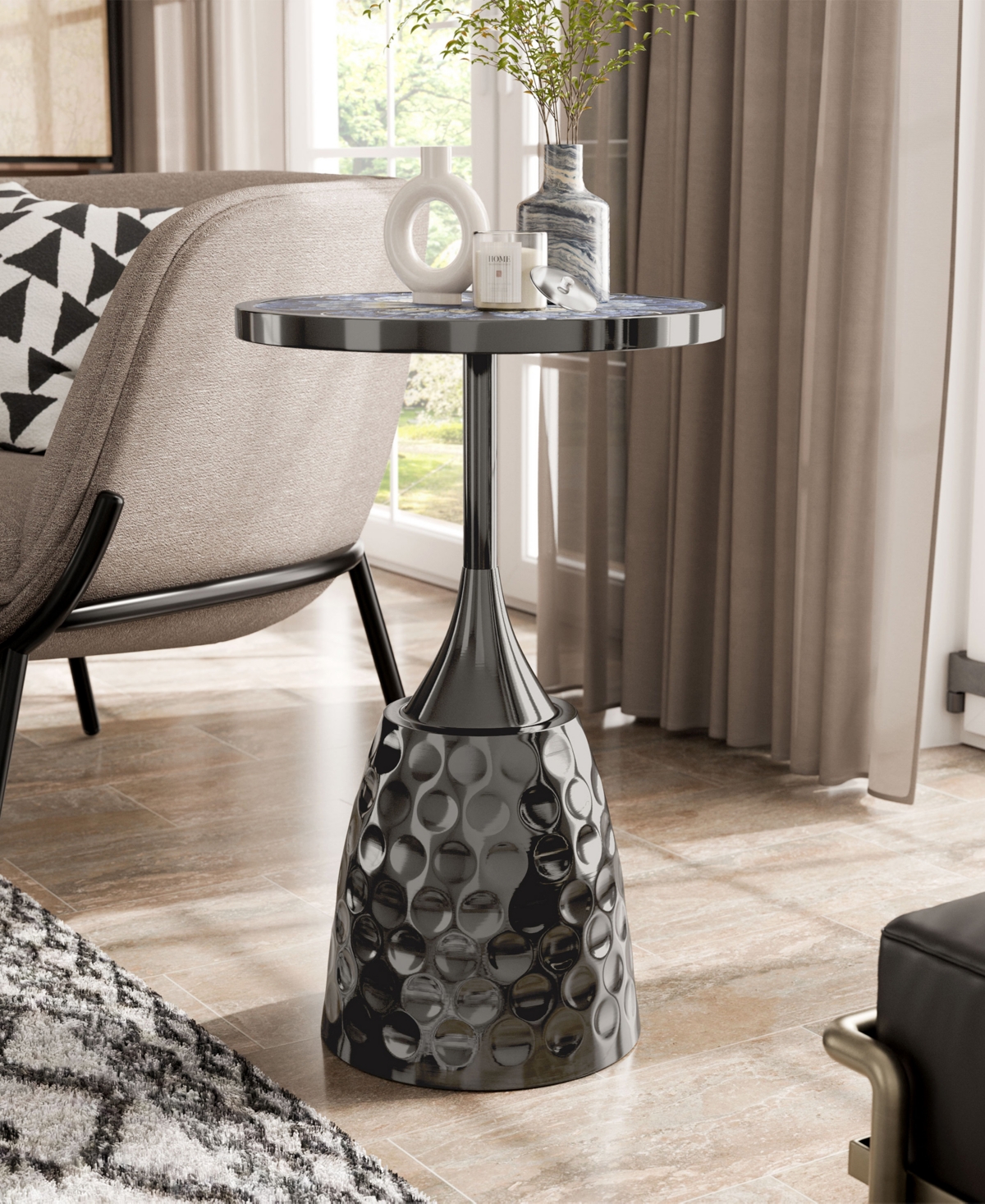 Furniture Of America Knoll 16" Metal Round End Table With Pedestal Base In Black