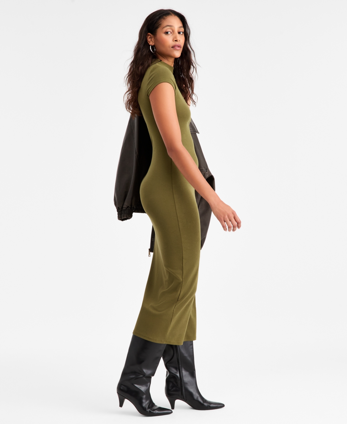 Bar Iii Women's Cap-sleeve Mock-neck Midi Dress, Exclusively At Macy's In Green